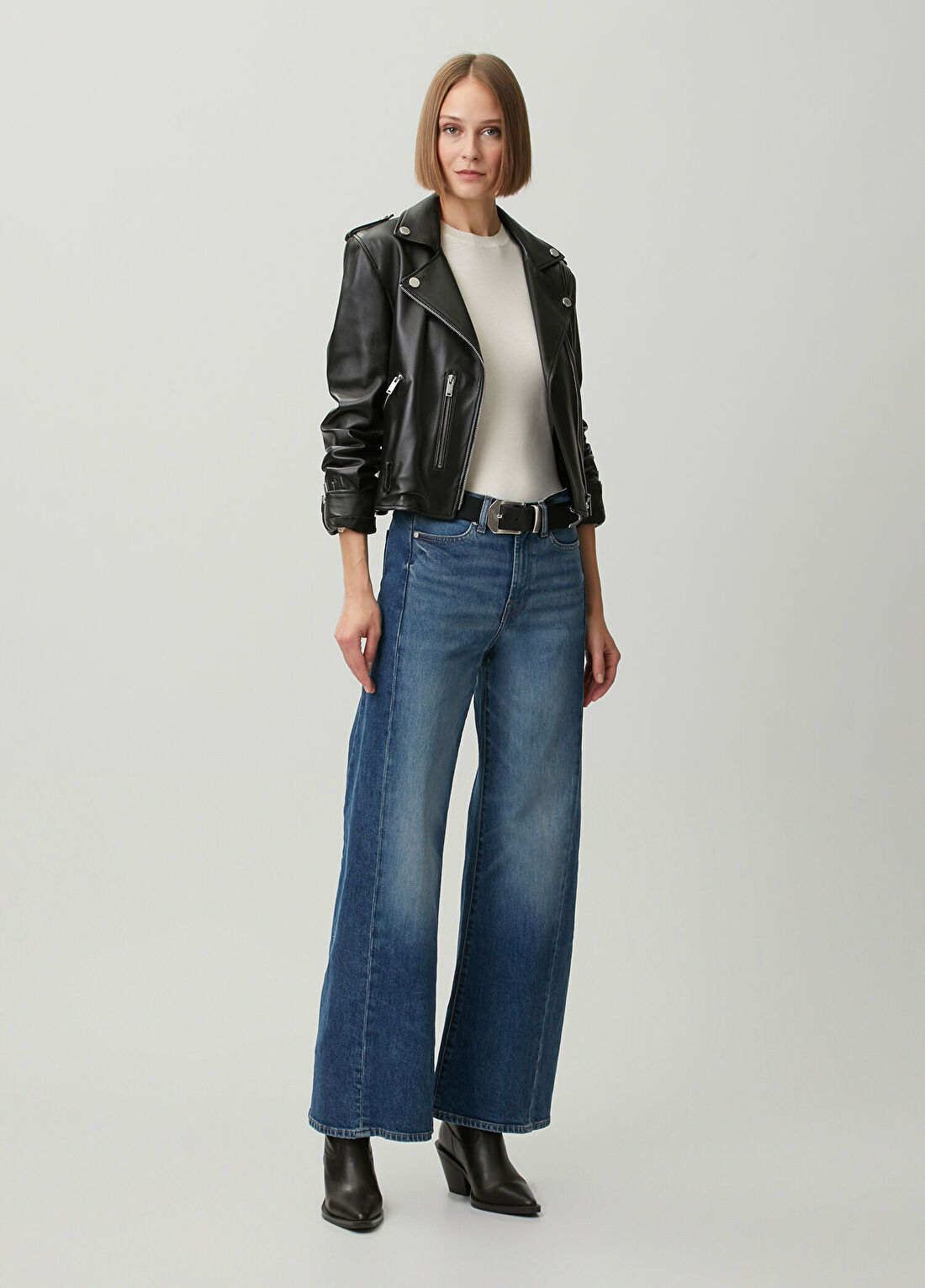 7 For All Mankind Lotta Koyu Mavi Wide Leg Jean Pantolon