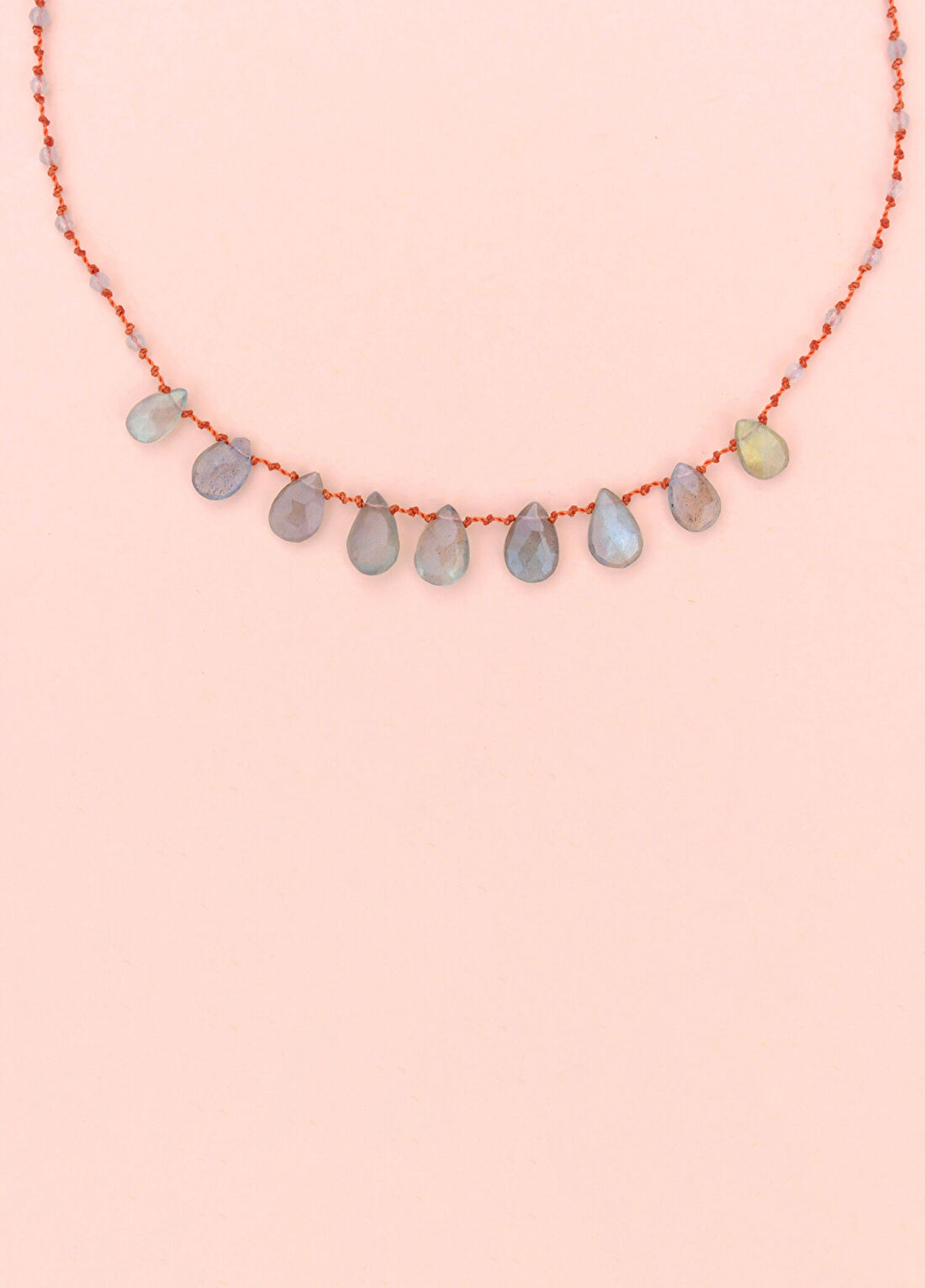 Ivarene 9-Drop Labradorite Gri Kadın Kolye görsel 3