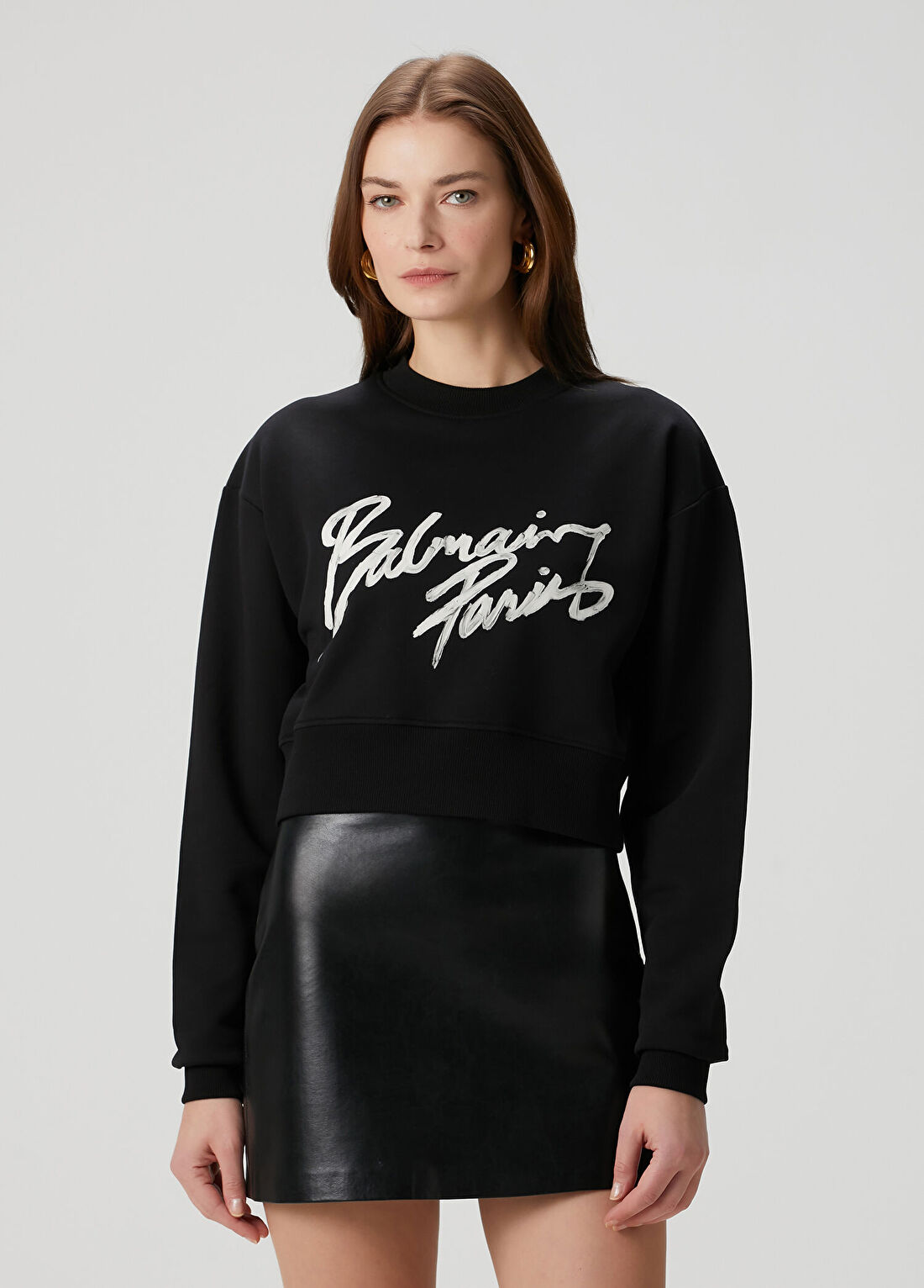 Balmain Siyah Logolu Crop Sweatshirt görsel 3