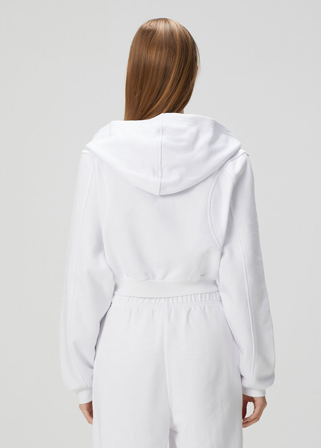Jerf Aura Beyaz Fermuarlı Crop Hoodie görsel 4