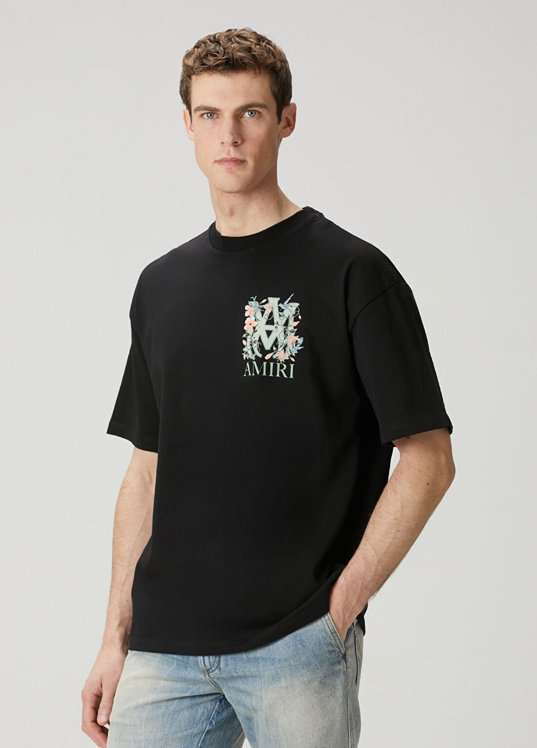Amiri Siyah Çiçekli Logo Baskılı T-shirt görsel 3