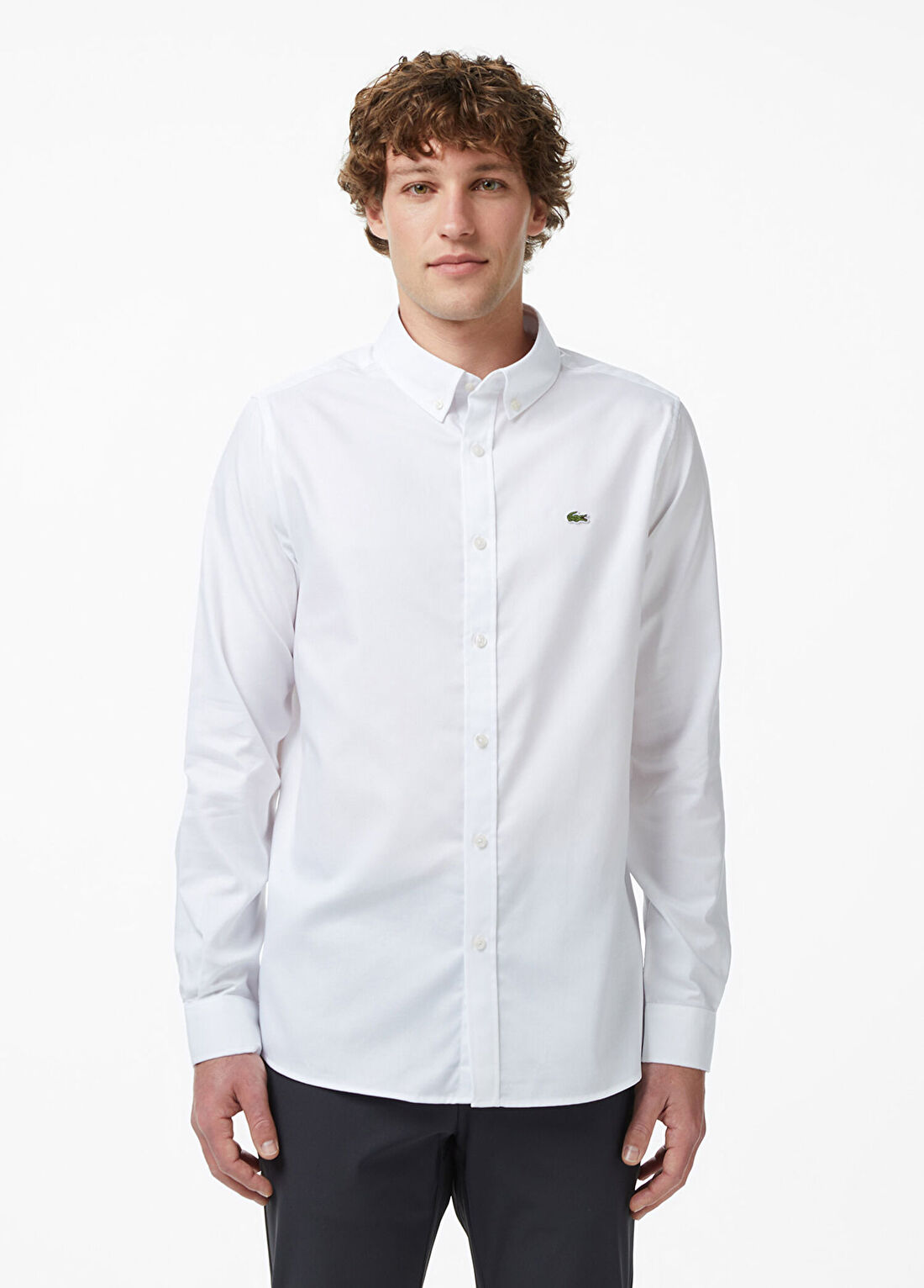 Lacoste Beyaz Düğmeli Yaka Uzun Kollu Erkek Gömlek