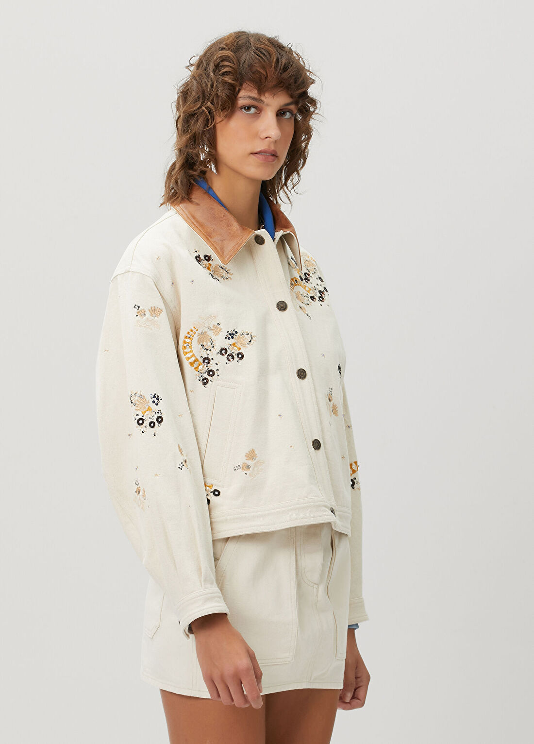 Isabel Marant Lavine Ekru İşlemeli Denim Ceket görsel 3
