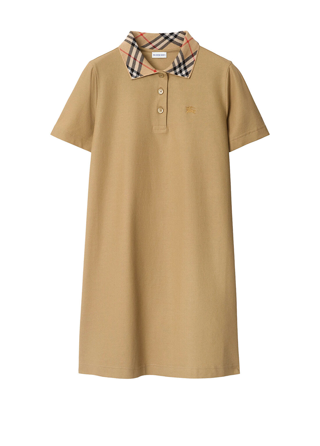 Burberry İris Check Collar Cotton Bej Kısa Kollu Kadın Elbise