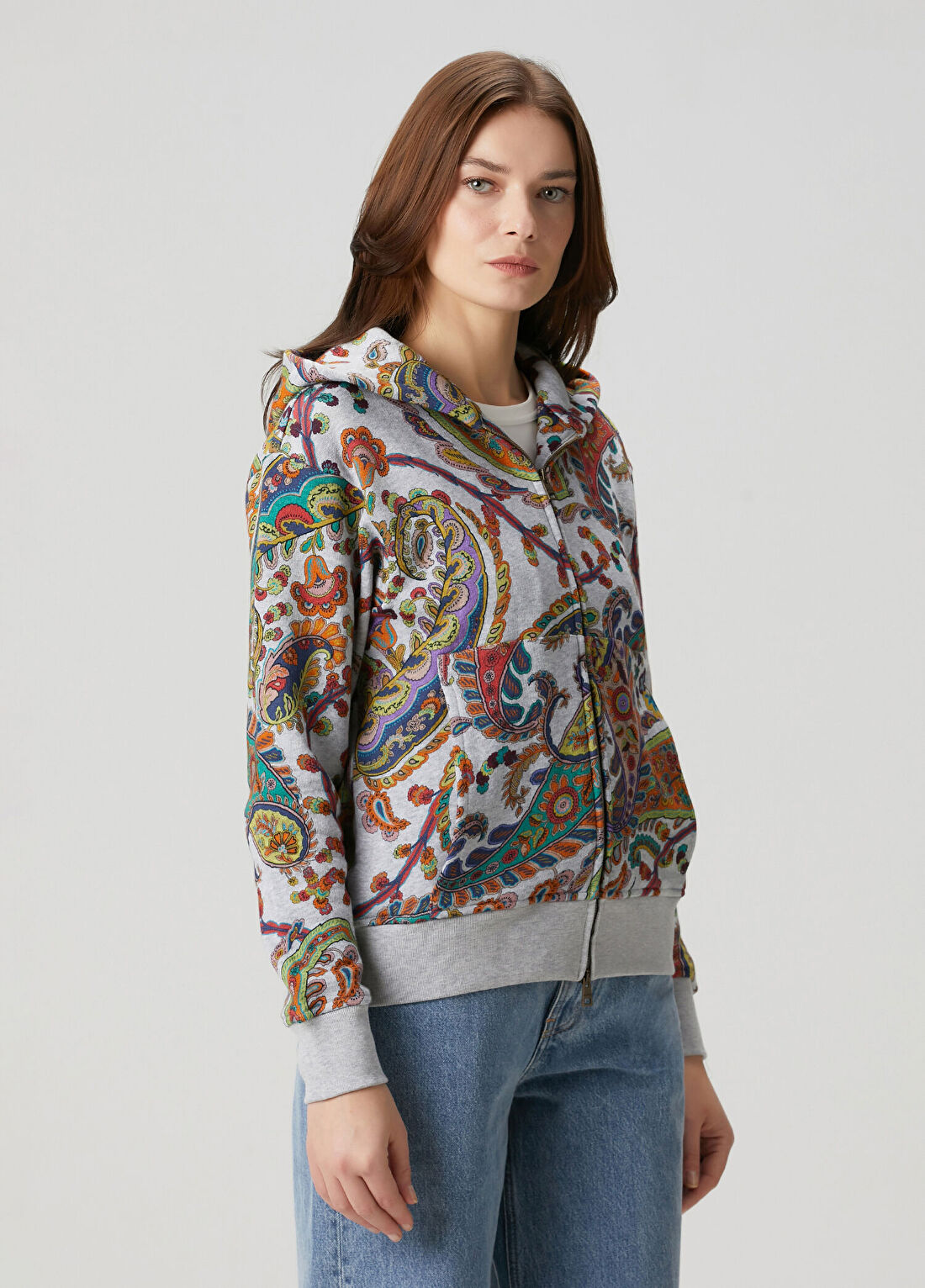 Etro Gri Kapüşonlu Şal Desenli Sweatshirt görsel 3