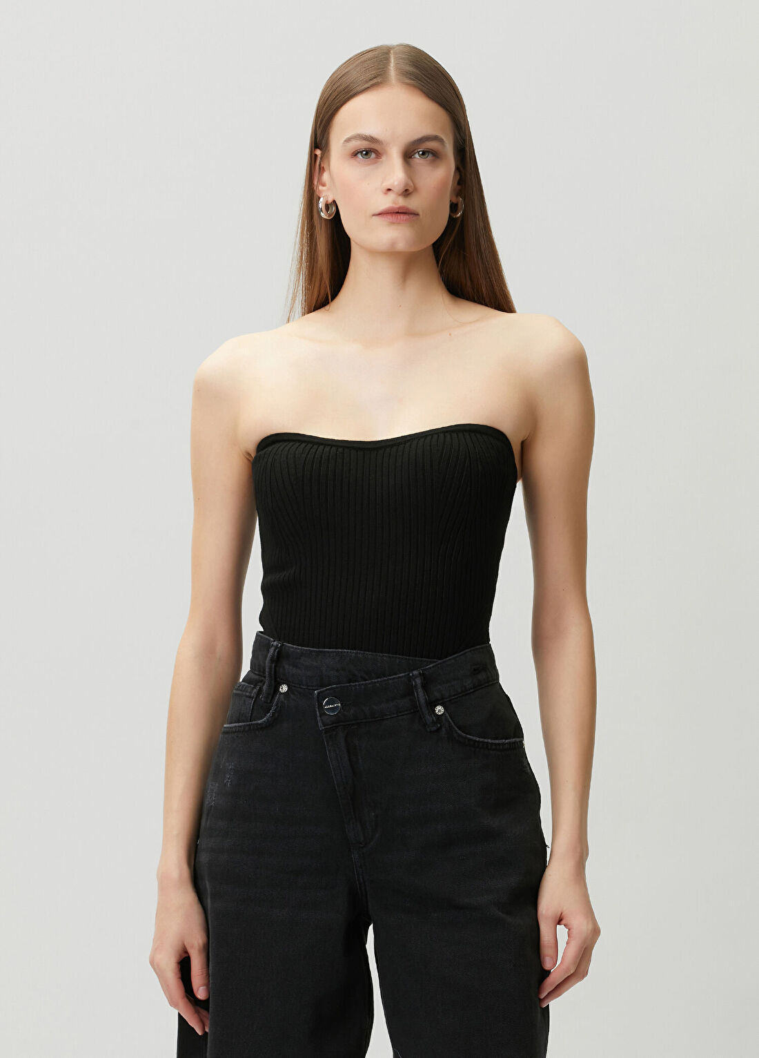 AllSaints Slim Fit Cruz Siyah Bluz