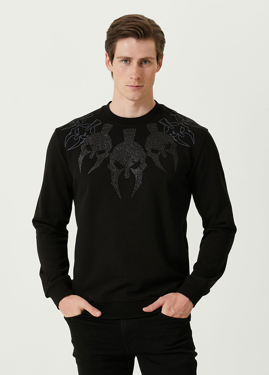 Bernotti Siyah Yakası Baskılı Sweatshirt