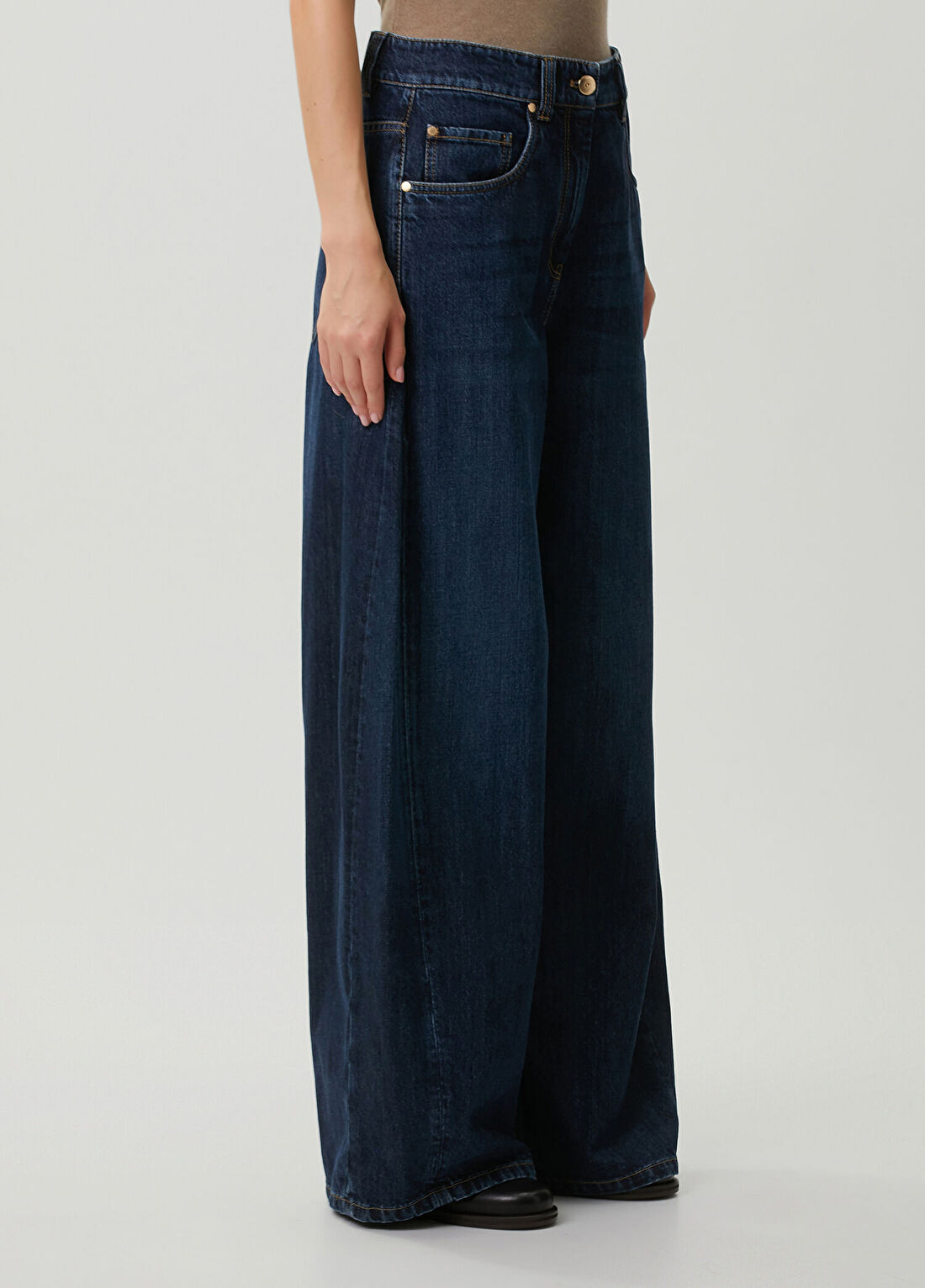 Brunello Cucinelli Lacivert Wide Leg Jean Pantolon görsel 3