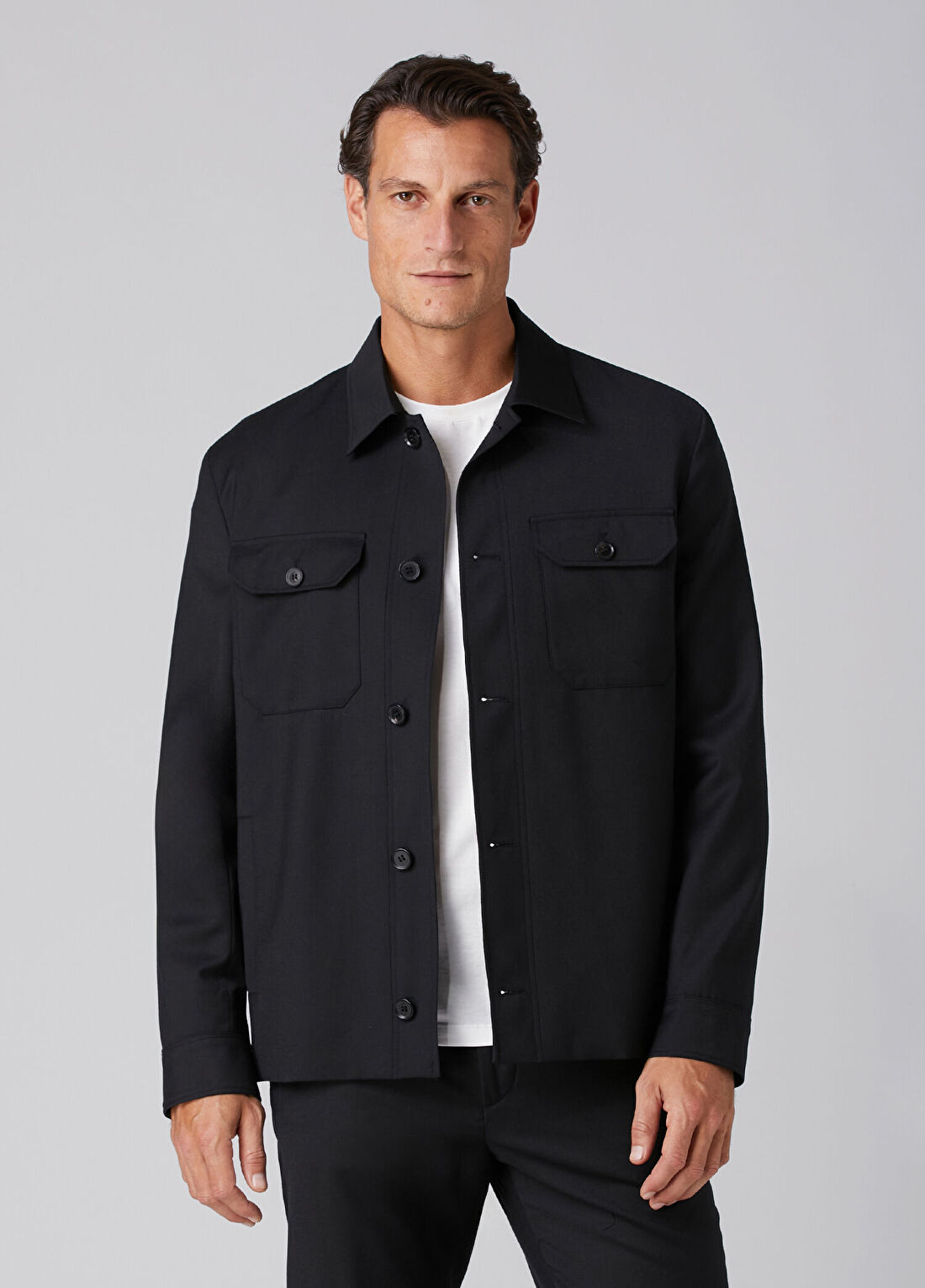 Beymen Collection Siyah Yün Flanel Dış Gömlek