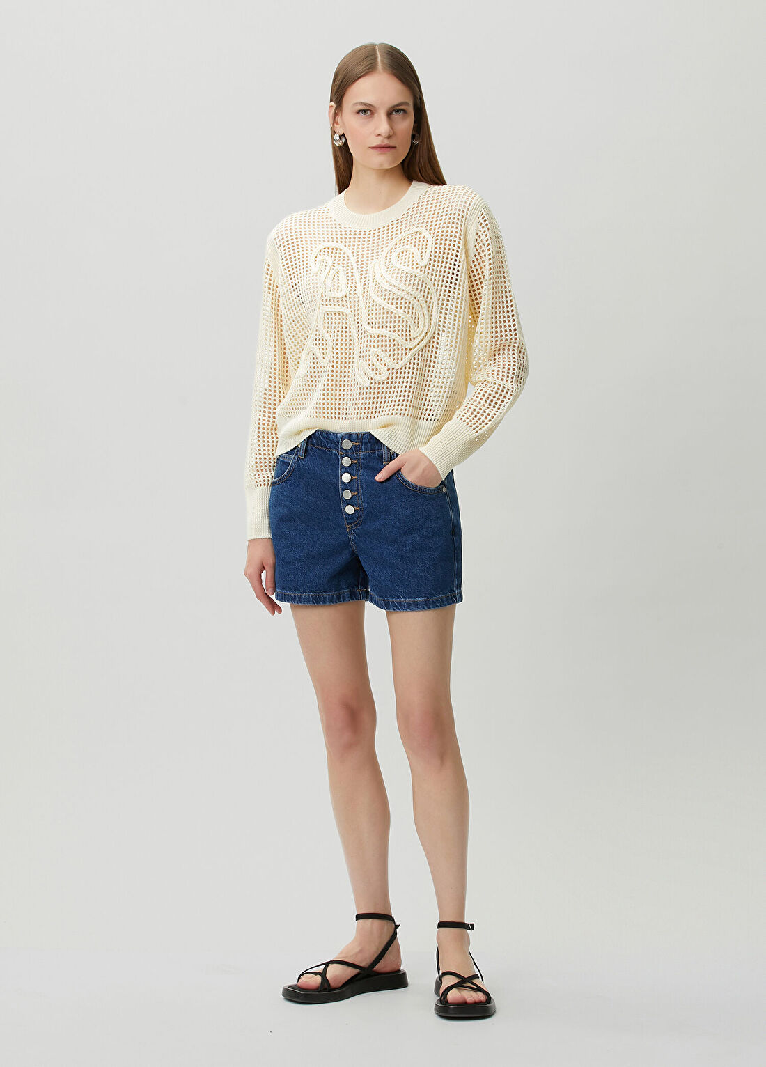 AllSaints Raelyn Relaxed Fit Ekru Triko görsel 2