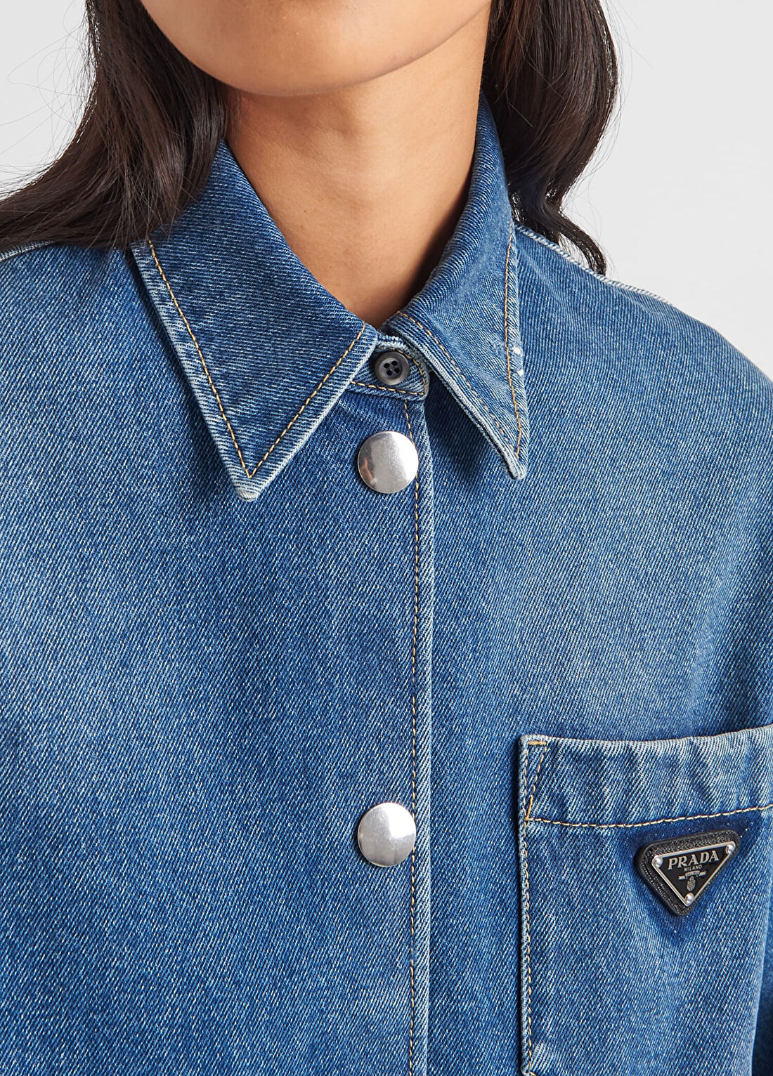 Prada Denim Kısa Kollu Kadın Gömlek görsel 4