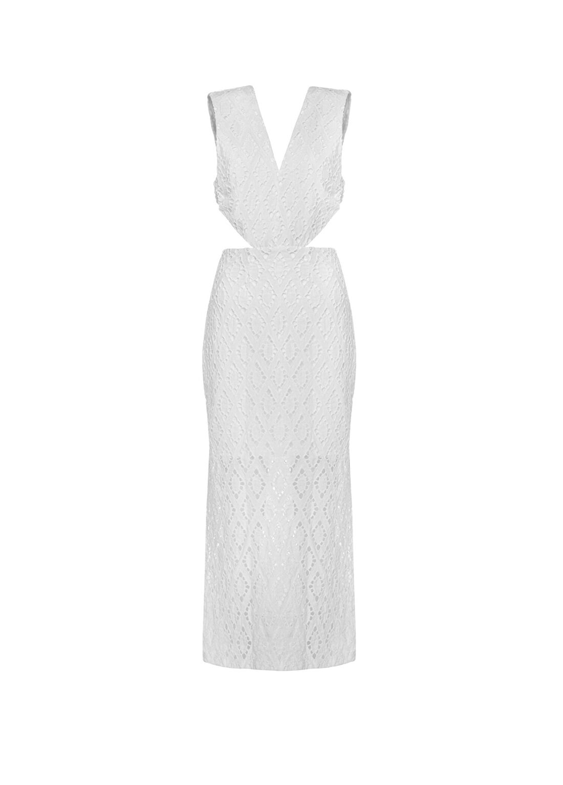 Women&Women Venice Beyaz Brode Belde Halka Detaylı Uzun Cut-Out Elbise