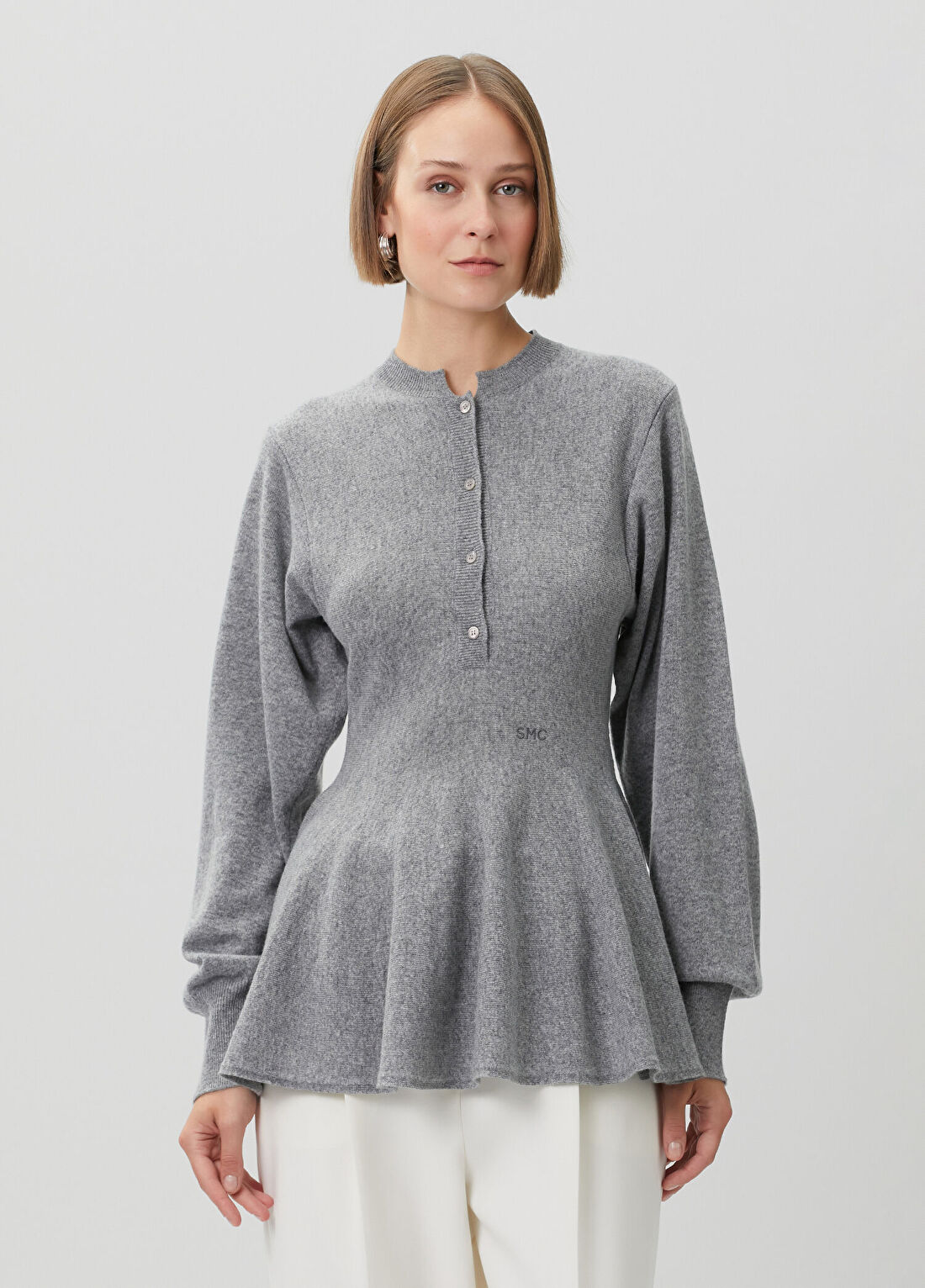 Stella McCartney Gri Peplum Detaylı Yün Triko