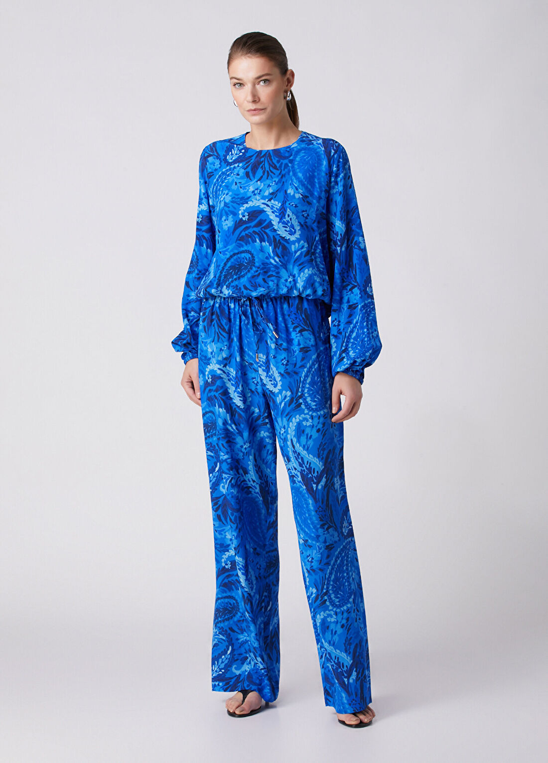 Beymen Collection Mavi Şal Desenli İpek Bluz görsel 3