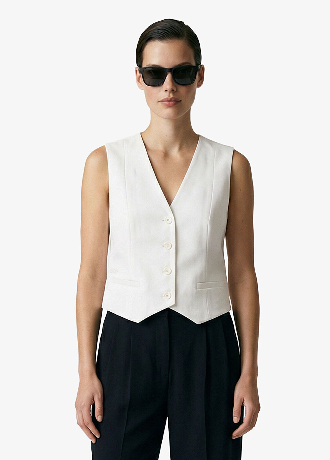 Lacoste Krem Kolsuz V Yaka Kadın Bluz