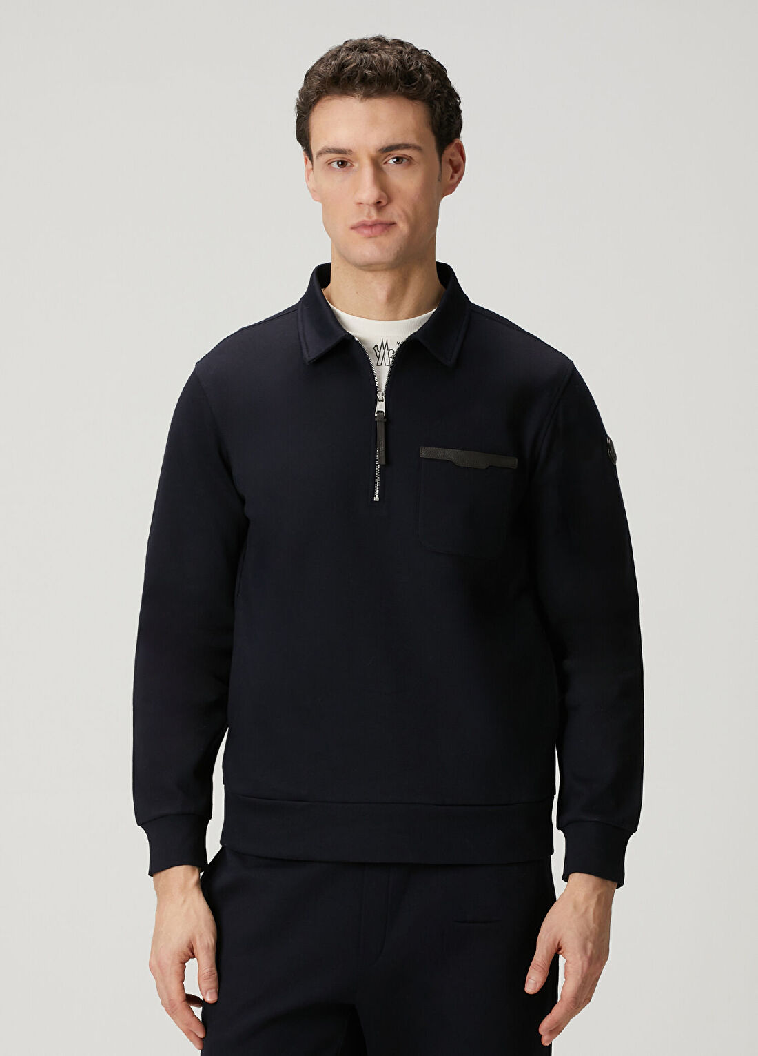 Moncler Lacivert Polo Yaka Sweatshirt