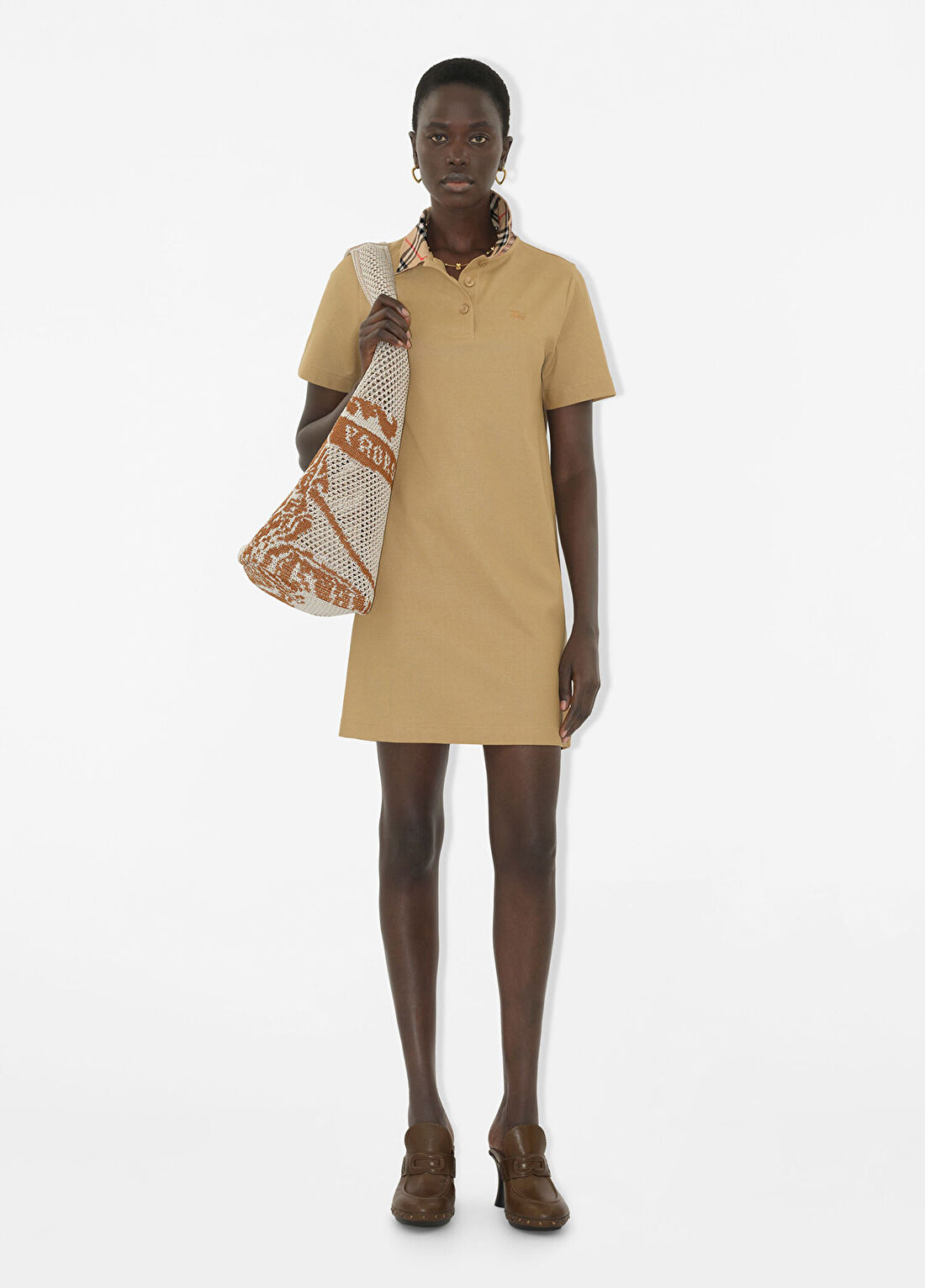 Burberry İris Check Collar Cotton Bej Kısa Kollu Kadın Elbise görsel 2
