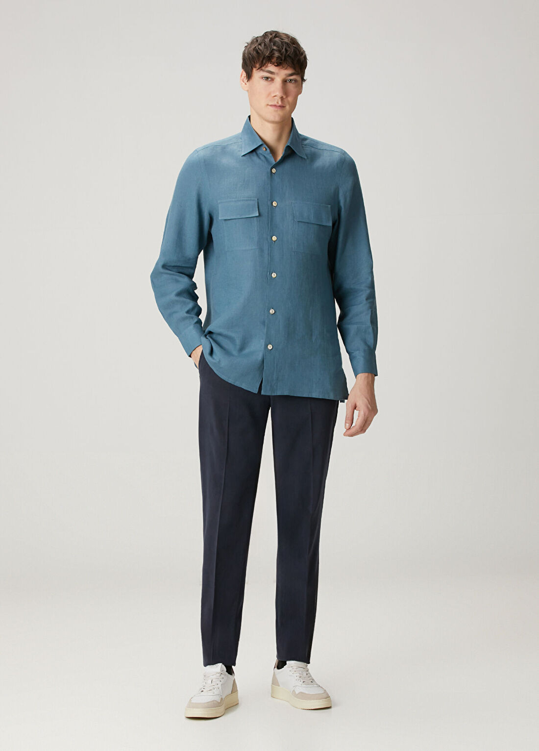 Kiton Lacivert Beli Kordonlu Pantolon
