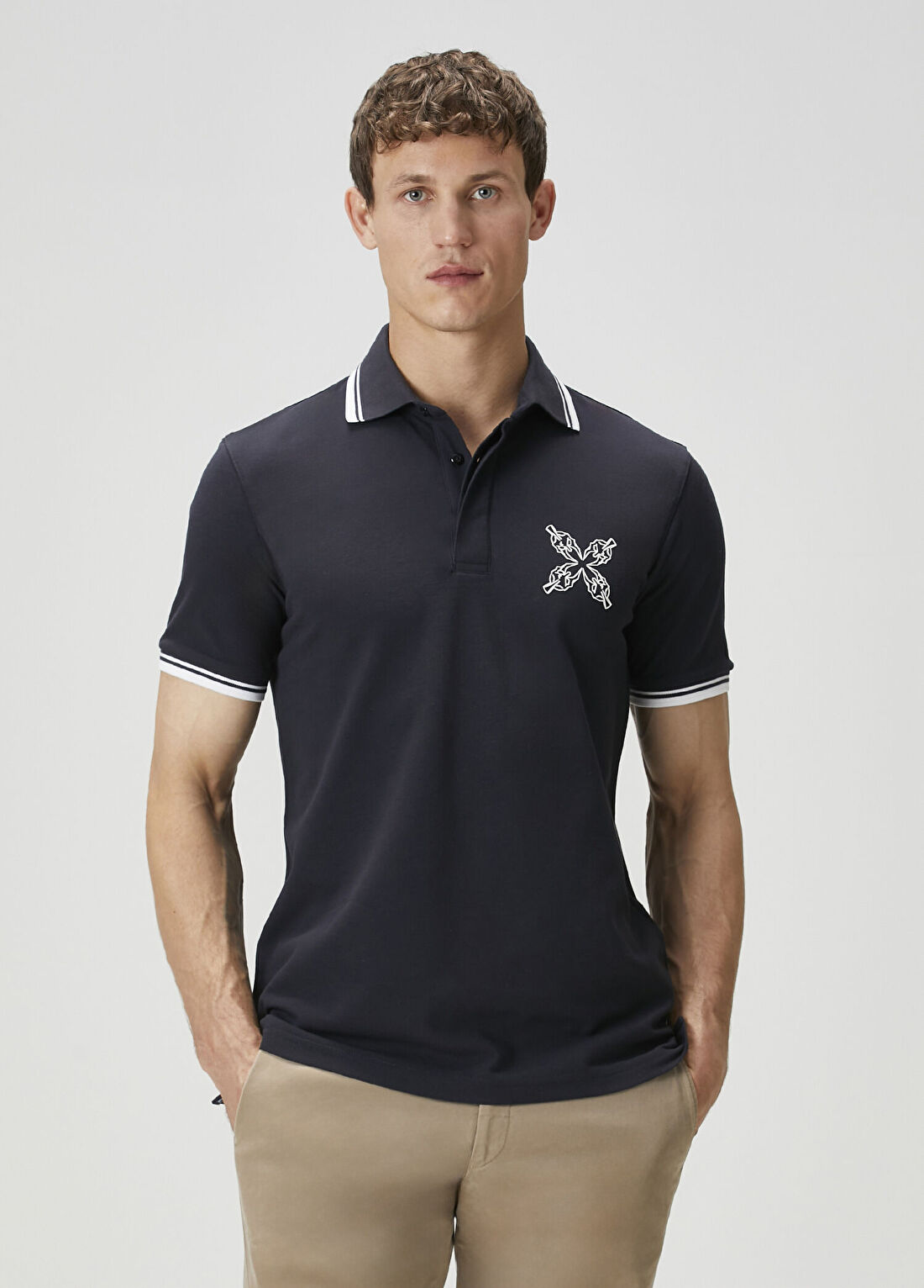 Bernotti Lacivert Polo Yaka Baskılı T-shirt