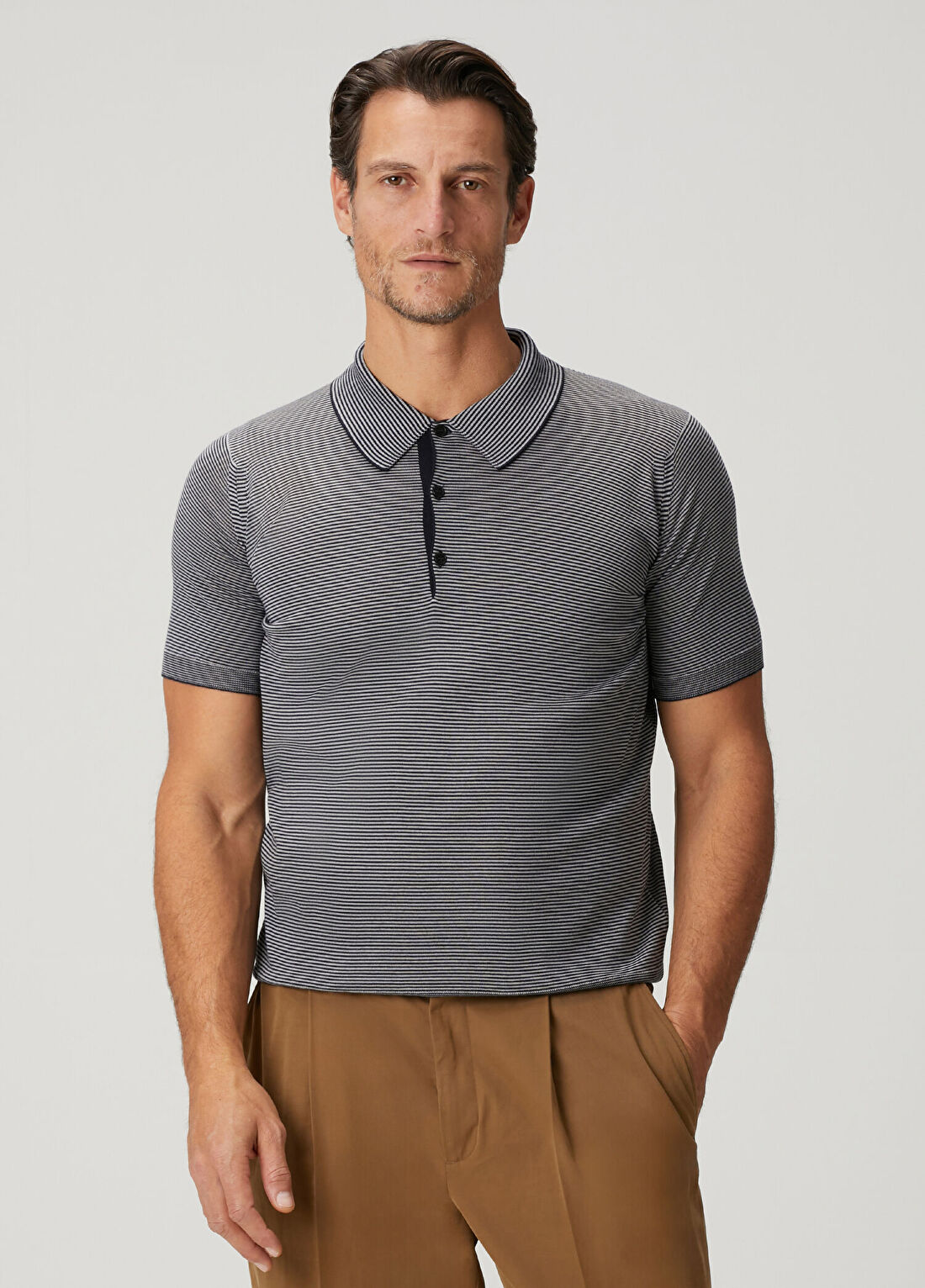 John Smedley Elvin Lacivert Polo Yaka Kısa Kollu Yün Triko