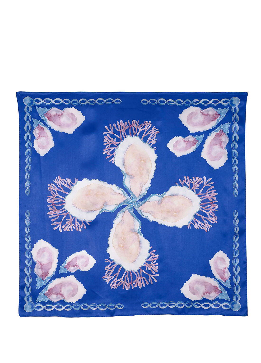 Elciela Parisian Oyster Mavi İpek Saten Kadın Eşarp 90 x 90 cm görsel 2
