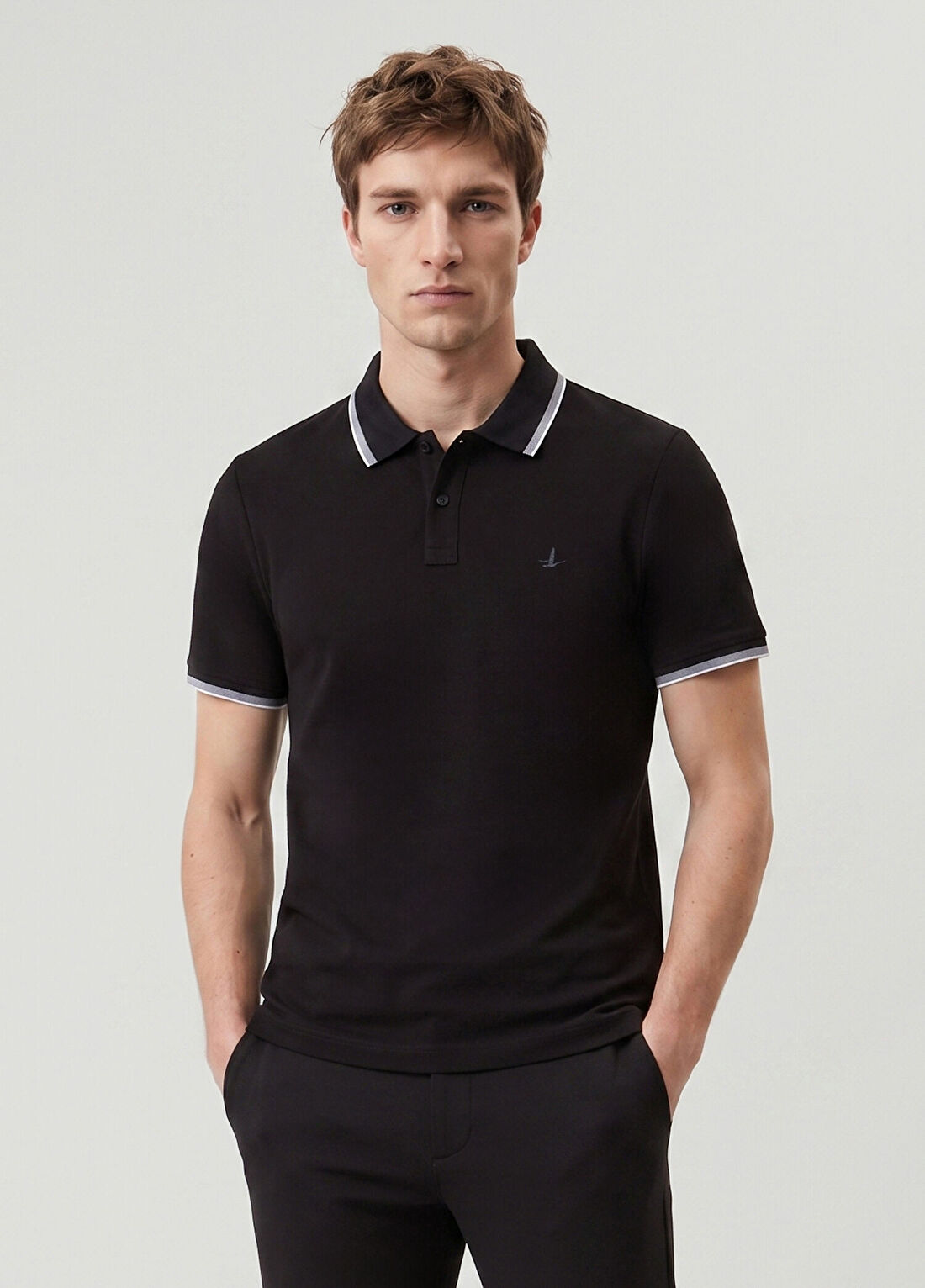 Beymen Club Siyah Comfort Fit İnce Ottomon Polo T-shirt görsel 4