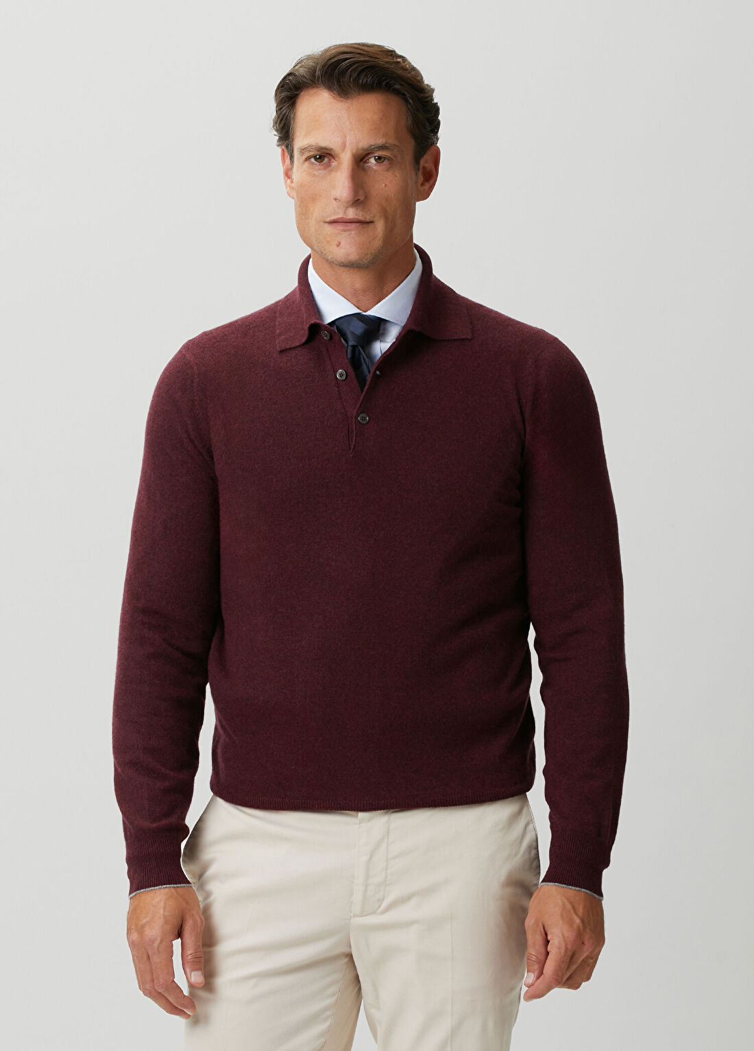 Brunello Cucinelli Bordo Polo Yaka Kaşmir Triko