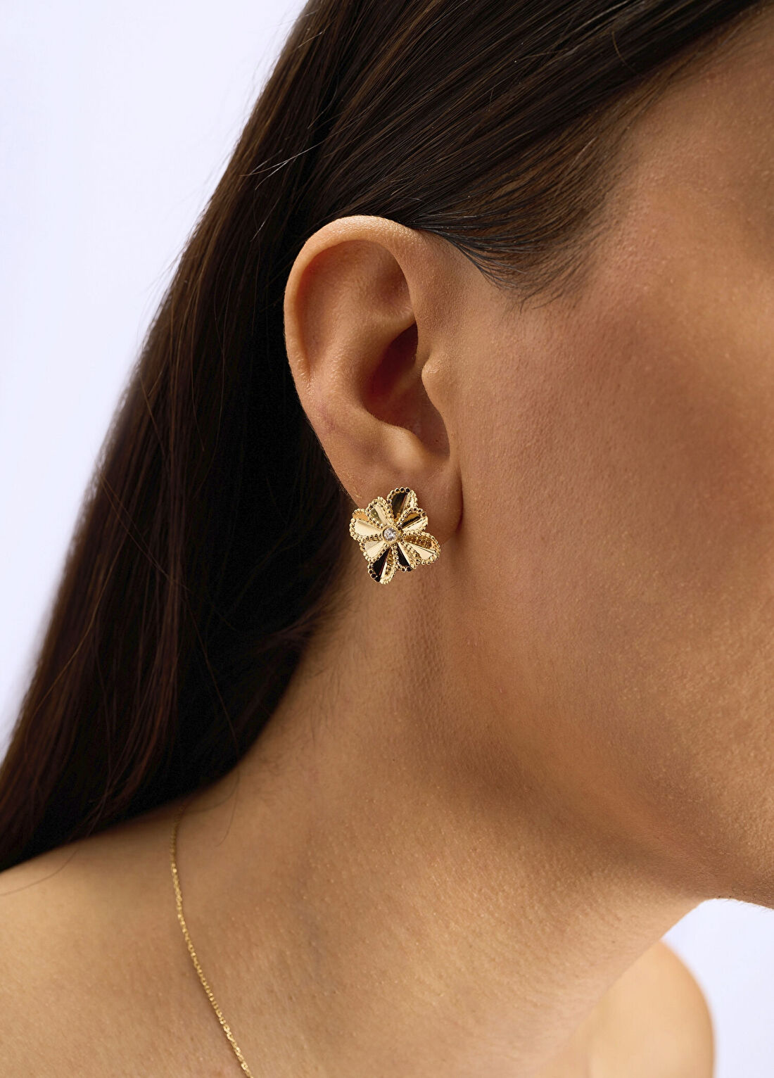 Orena Jewelry Pırlanta Lotus 14 Ayar Altın Kadın Küpe görsel 2
