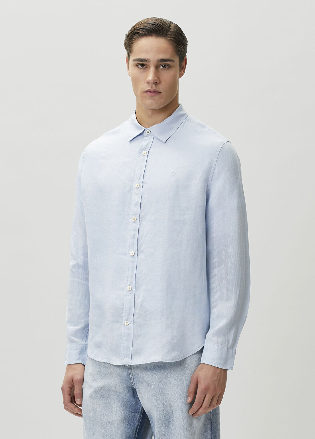 AllSaints Loom Açık Mavi Keten Gömlek görsel 3
