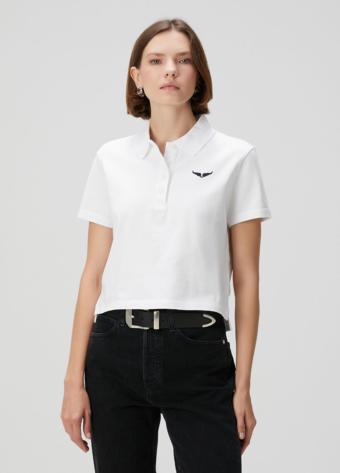 Zadig&Voltaire Beyaz Crop Polo T-shirt