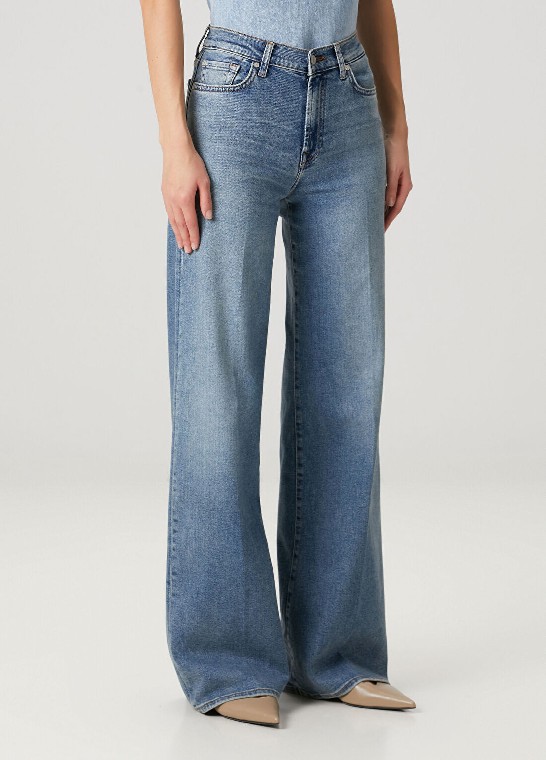 7 For All Mankind Lotta Mavi Wide Leg Jean Pantolon görsel 3