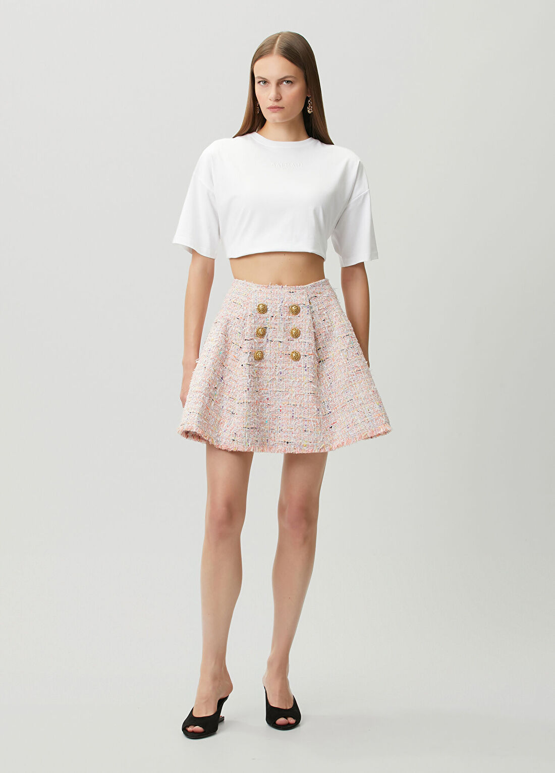 Balmain Pembe Mini Tweed Etek