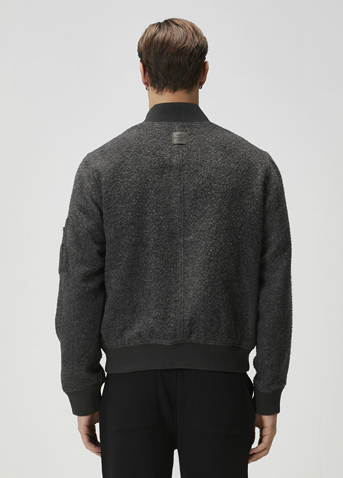 AllSaints Saku Koyu Gri Yün Bomber Mont görsel 4