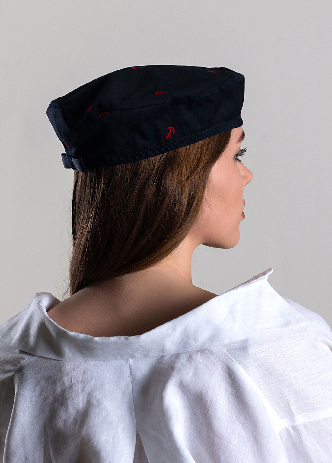 Sibi Hats Marin Çapa Nakışlı Lacivert Kadın Beret Şapka görsel 2