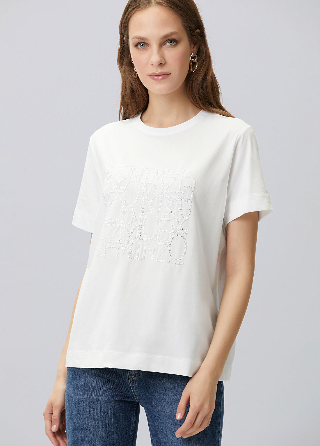 Network Beyaz Nakış Detaylı T-shirt görsel 4