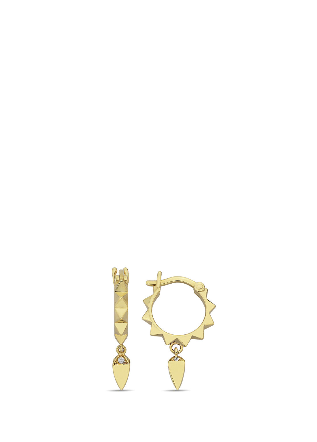 LARİSSA Gold Hoop Four Diamonds Pırlanta Taşlı 14 Ayar Altın Kadın Küpe