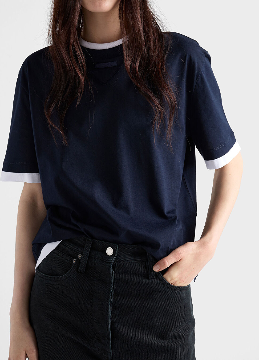 Prada Mavi Pamuklu Jarse Kısa Kollu Kadın T-shirt görsel 4