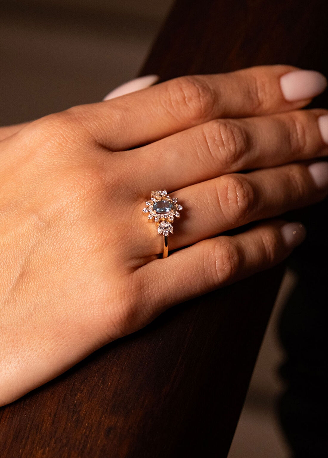 Safir Mücevher Hazine Aquamarine Pırlanta 14 Ayar Kadın Altın Yüzük