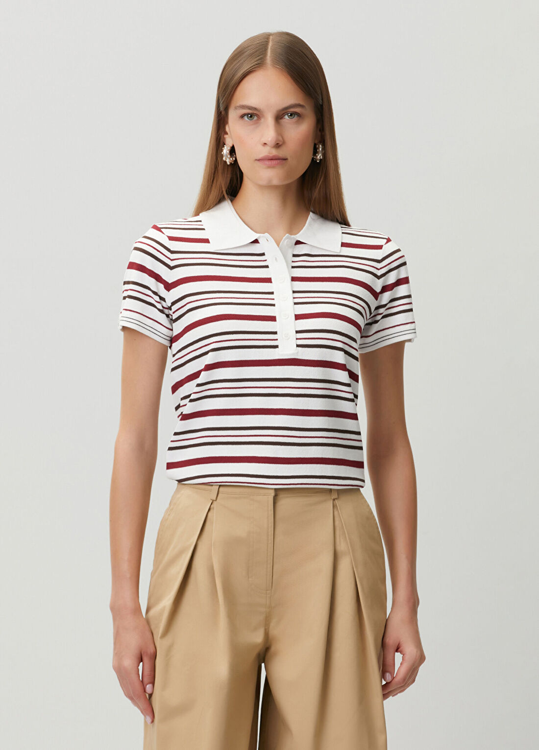 The Garment Madison Gri Kırmızı Kontrast Çizgili Polo T-shirt