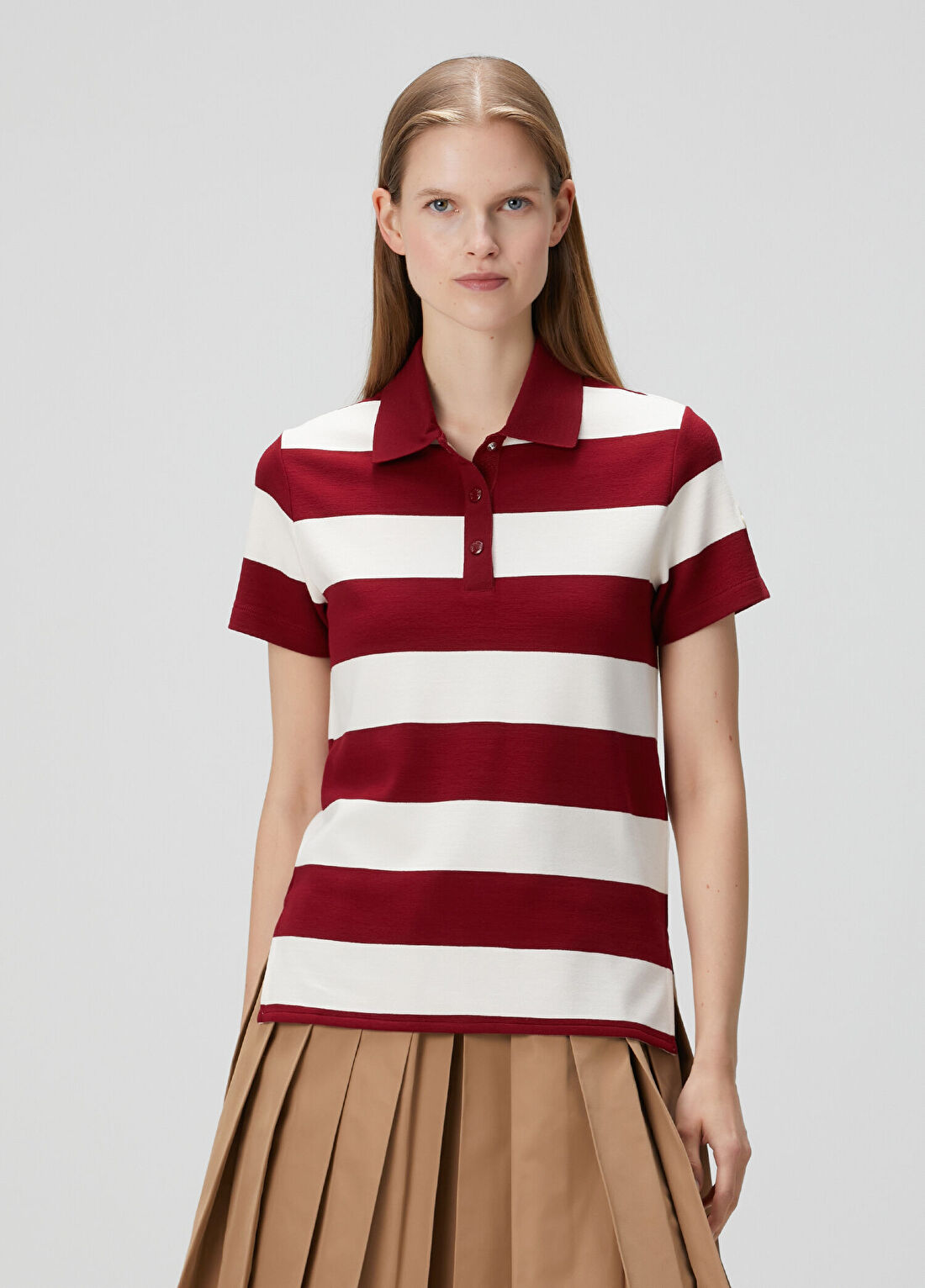 Moncler Kırmızı Beyaz Çizgili Polo T-shirt