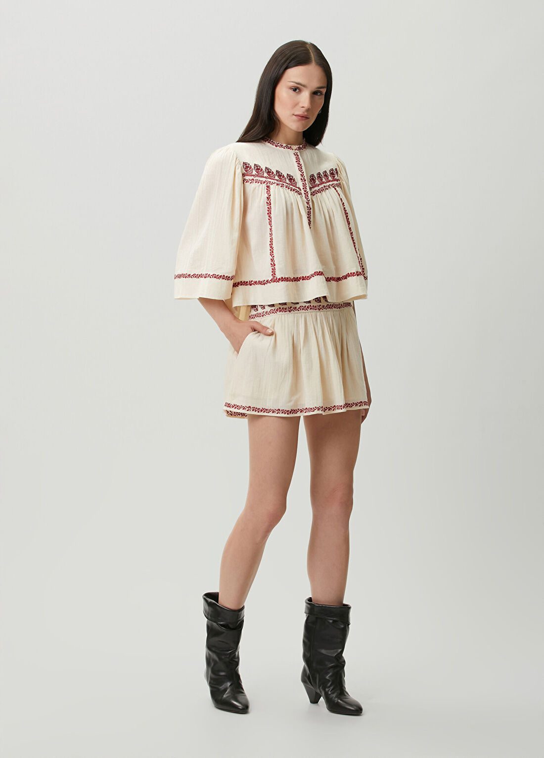 Marant Etoile Picadilia Bej Kırmızı Mini Etek