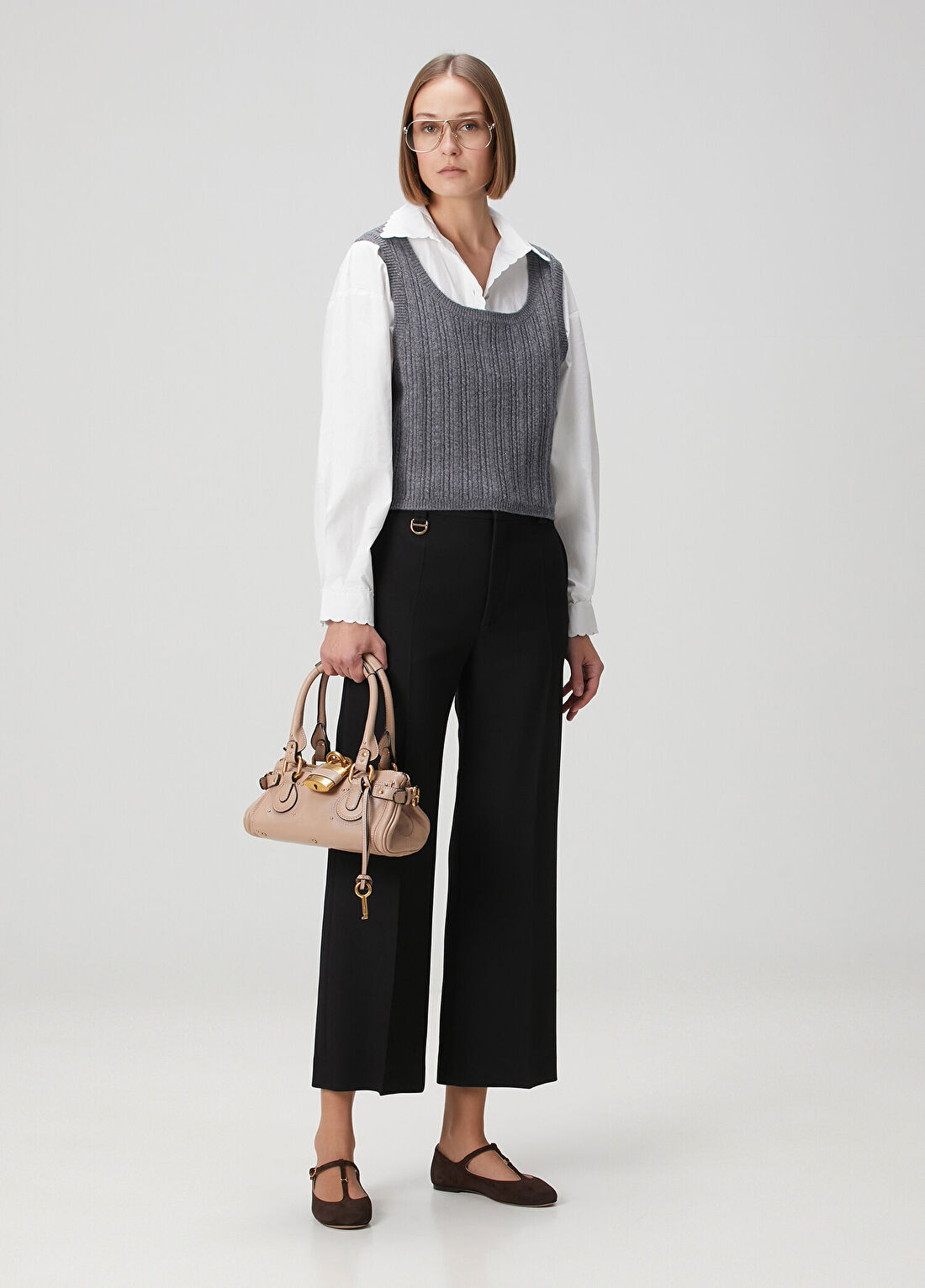 Chloe Siyah Cropped Yün Pantolon