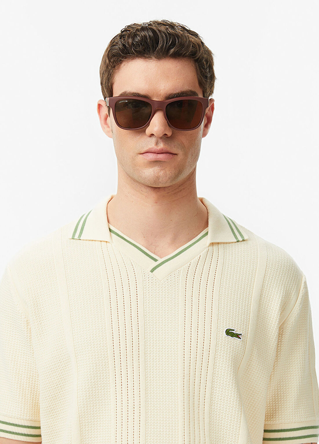 Lacoste Bej Polo Yaka Classic Fit Kısa Kollu Erkek Triko Kazak görsel 2