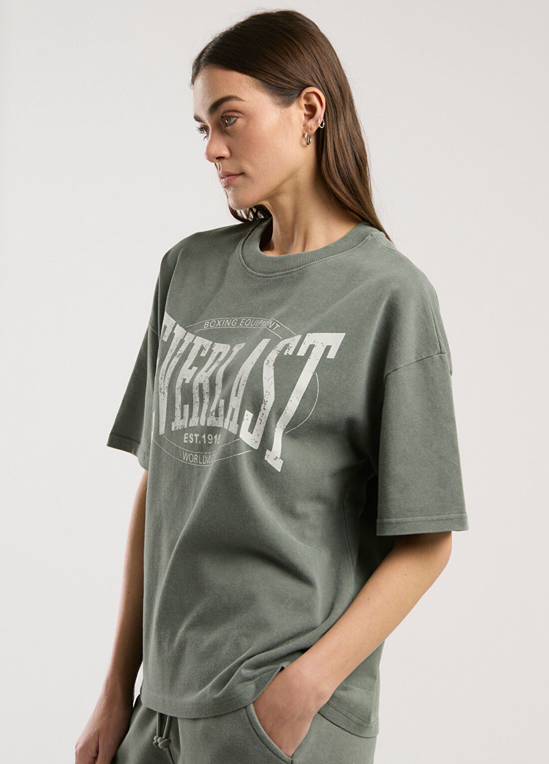 Everlast Authentic Boxing Wmn Haki Oversize Kısa Kollu Kadın T-shirt görsel 3