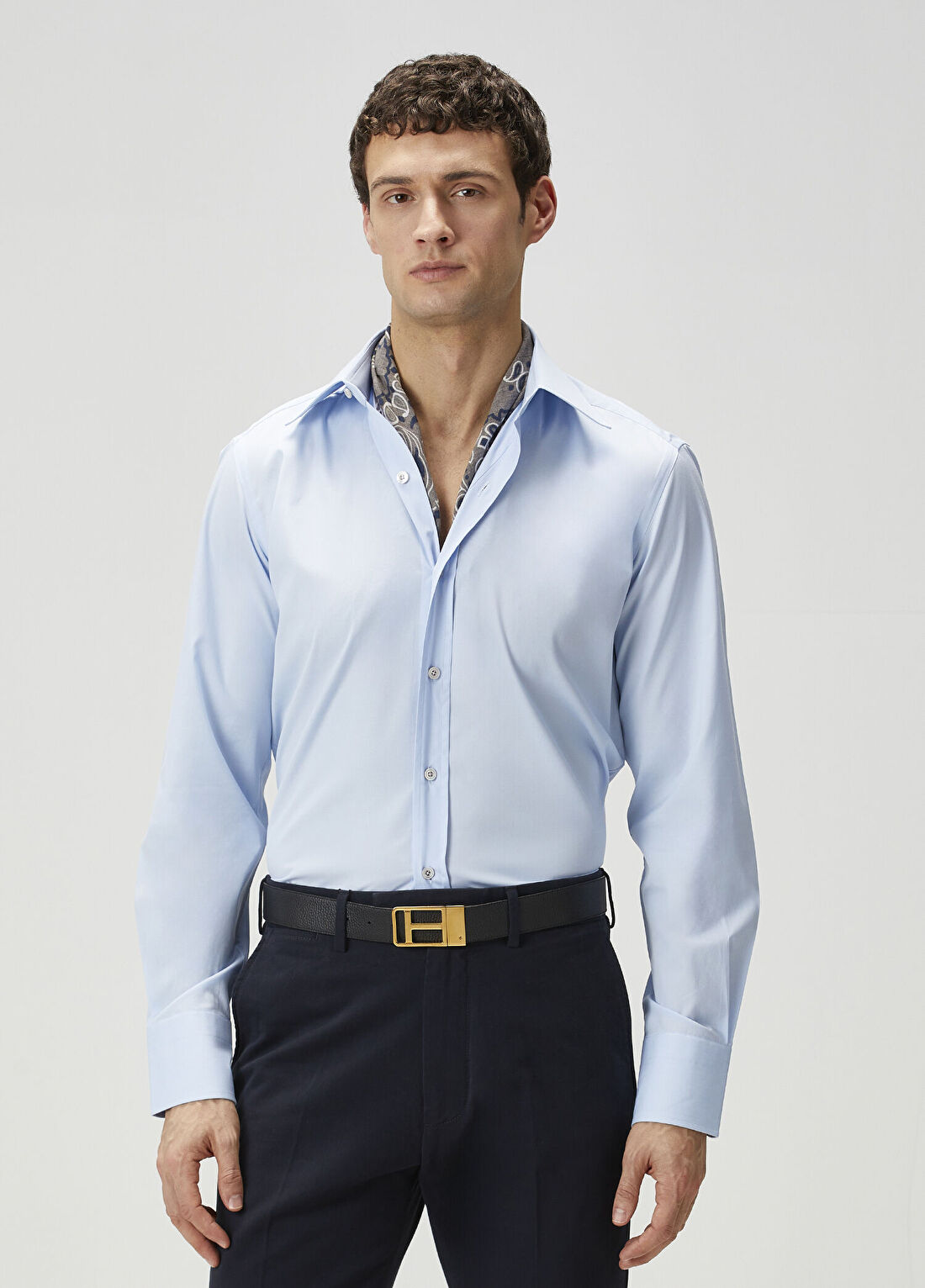 Tom Ford Slim Fit Açık Mavi Stretch Poplin Gömlek