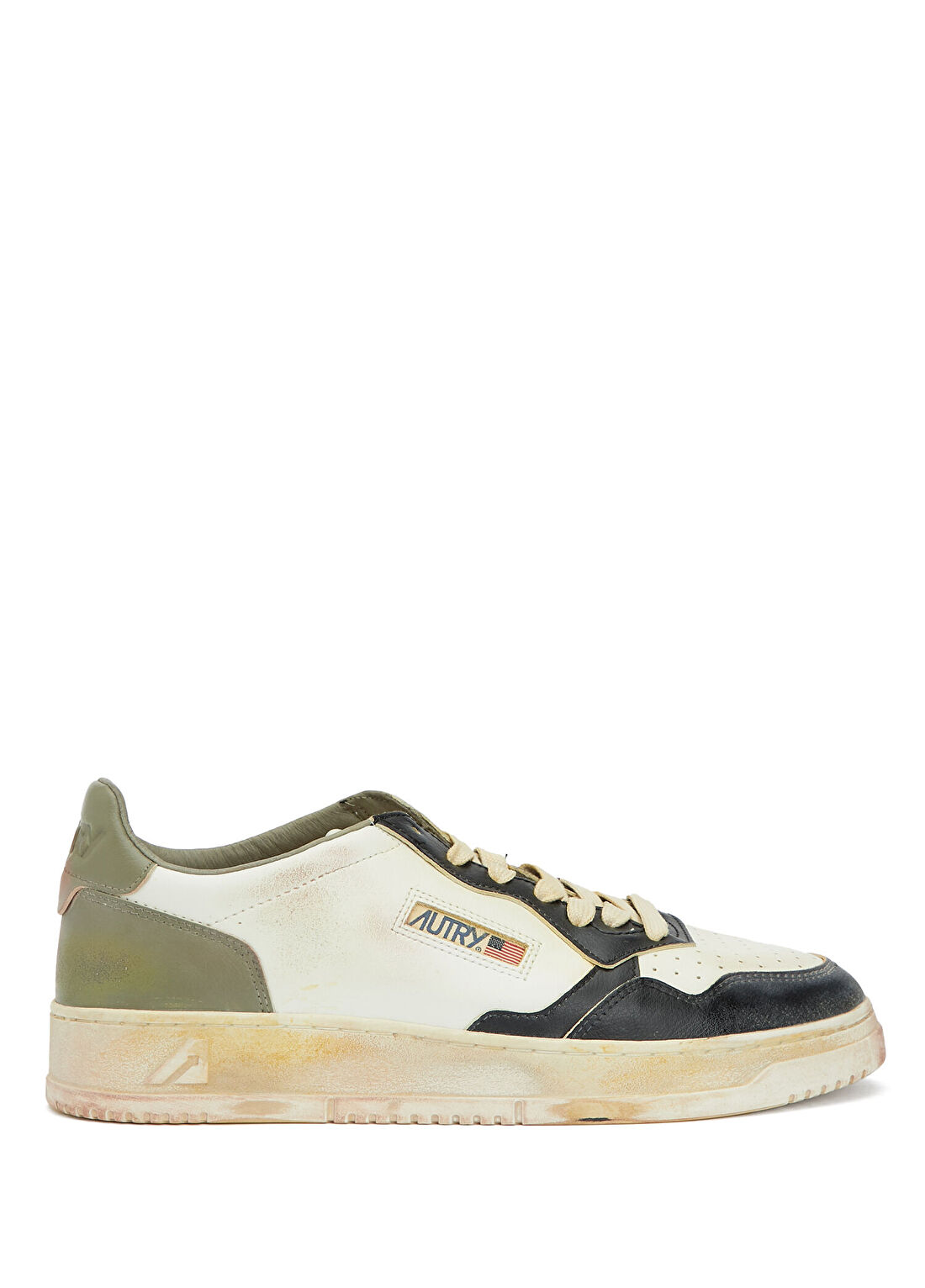 Autry Super Vintage Bej Siyah Erkek Deri Sneaker