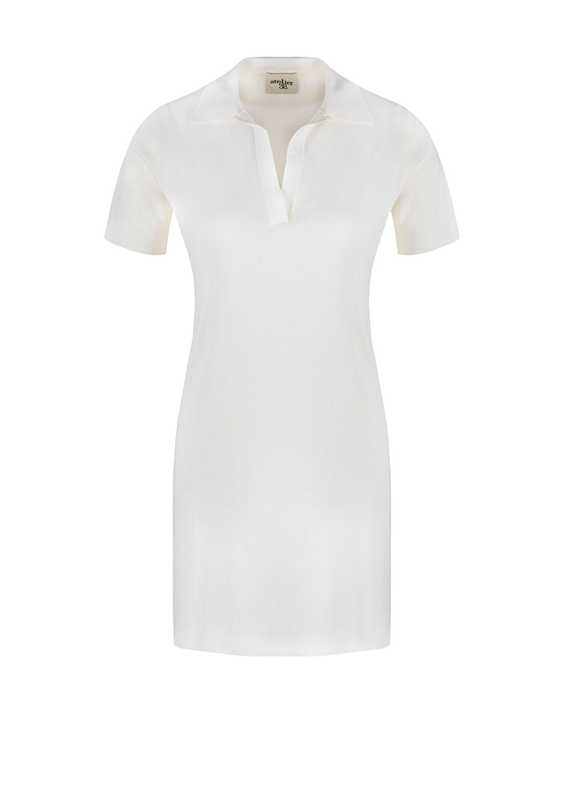 Atelier38 On Beş Beyaz Polo Yaka Kısa Kollu Kadın Mini Elbise