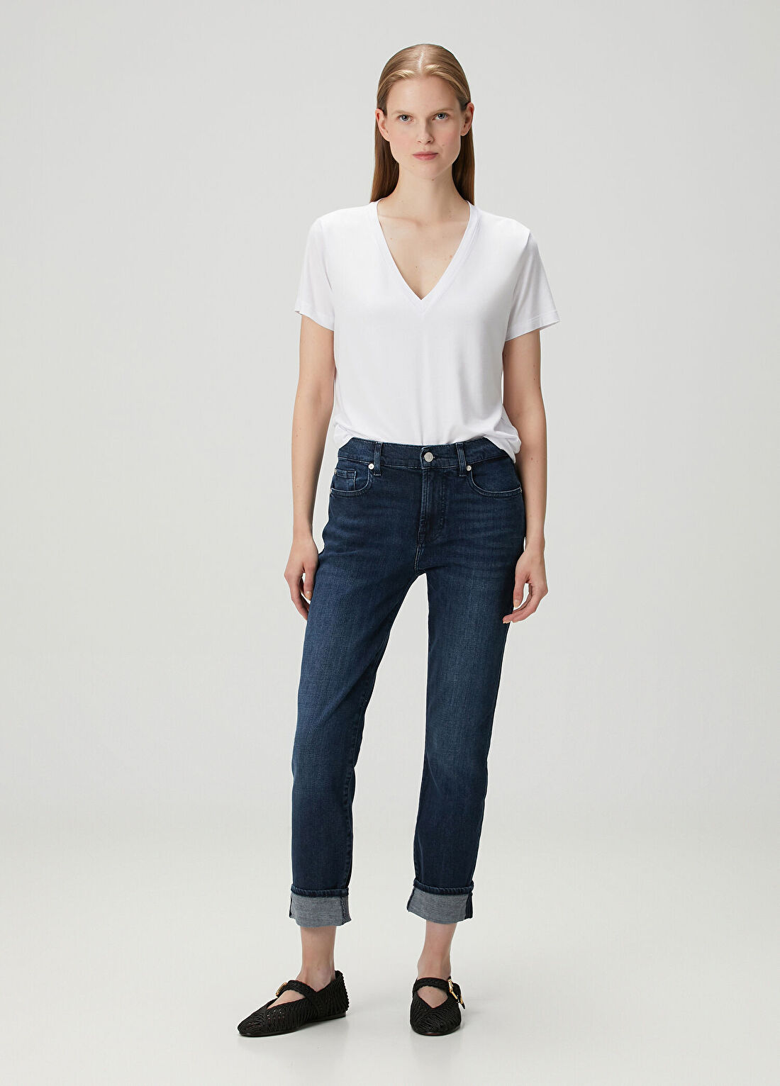7 For All Mankind Relaxed Koyu Mavi Skinny Jean Pantolon