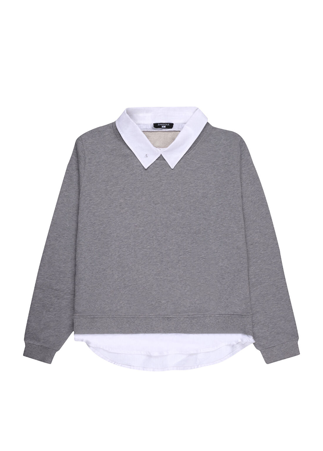Bassigue Gri Gömlek Katmanlı Uzun Kollu Kadın Sweatshirt