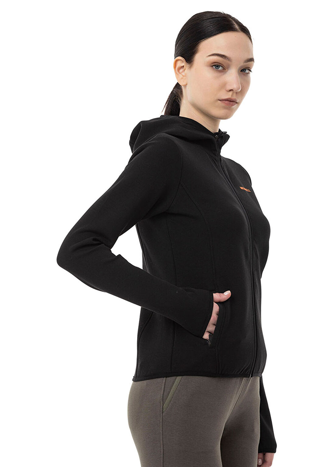 Merrell Shine Fermuarlı Kapüşonlu Siyah Kadın Spor Swartshirt görsel 3